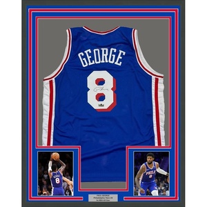 image:imageFramed Facsimile Autographed Paul George 35x39 Philadelphia Blue Reprint Laser Auto Basketball Jersey