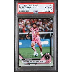 image:imageGraded 2025 Topps Now MLS Lionel Messi 61 4th Straight MultiGoal Match Soccer Card PSA 10 Gem Mint