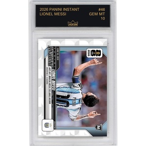 image:imageGraded 2026 Panini Instant FIFA World Cup Lionel Messi 46 Hats Off Magical Messi Ties Goals Record Argentina Soccer Card HOFSM 10 Gem Mint