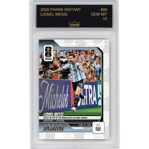image:imageGraded 2026 Panini Instant FIFA World Cup Lionel Messi 89 Messi On Top of The World with Historic Double Argentina Soccer Card HOFSM 10 Gem Mint