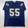 image:imageFacsimile Autographed Junior Seau San Diego Dark Blue Reprint Laser Auto Football Jersey Size Mens XL