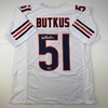 image:imageFacsimile Autographed Dick Butkus Chicago White Reprint Laser Auto Football Jersey Size Mens XL