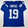 image:imageFacsimile Autographed Johnny Unitas Indianapolis Baltimore Blue Reprint Laser Auto Football Jersey Size Mens XL