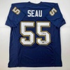 image:imageFacsimile Autographed Junior Seau San Diego Dark Blue Reprint Laser Auto Football Jersey Size Mens XL