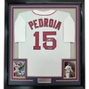 image:imageFramed Facsimile Autographed Dustin Pedroia 35x39 Boston White Reprint Laser Auto Baseball Jersey
