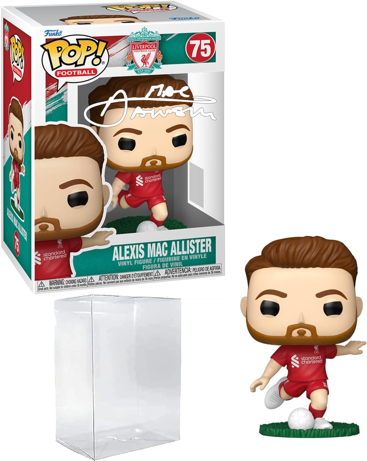 image:imageAlexis Mac Allister 75 Facsimile Signed Reprint Laser Autographed Funko POP Soccer Liverpool Figurine with Protector Case