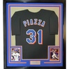 image:imageFramed Facsimile Autographed Mike Piazza 35x39 New York Black Reprint Laser Auto Baseball Jersey