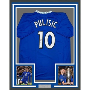 image:imageFramed Facsimile Autographed Christian Pulisic 35x39 Chelsea FC Blue Reprint Laser Auto Soccer Jersey