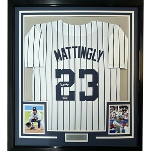 image:imageFramed Facsimile Autographed Don Mattingly 35x39 New York Pinstripe Reprint Laser Auto Baseball Jersey