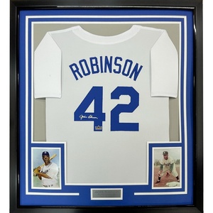 image:imageFramed Facsimile Autographed Jackie Robinson 35x39 Brooklyn Los Angeles LA White Reprint Laser Auto Baseball Jersey