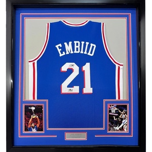image:imageFramed Facsimile Autographed Joel Embiid 35x39 Philadelphia Blue Reprint Laser Auto Basketball Jersey