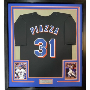 image:imageFramed Facsimile Autographed Mike Piazza 35x39 New York Black Reprint Laser Auto Baseball Jersey