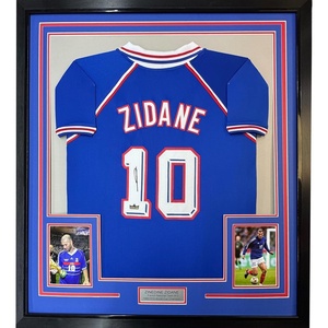 image:imageFramed Facsimile Autographed Zinedine Zidane 35x39 France Blue World Cup Reprint Laser Auto Soccer Jersey