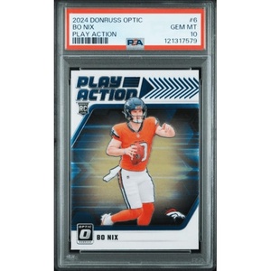 image:imageGraded 2024 Panini Donruss Optic Bo Nix 6 Play Action Rookie RC Football Card PSA 10 Gem Mint
